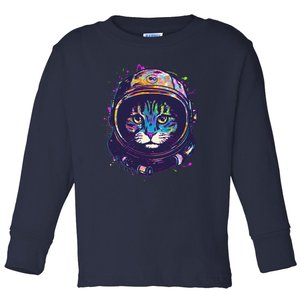 Colorful Paint Splat Astronaut Cat Toddler Long Sleeve Shirt