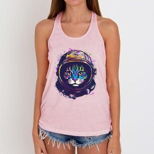 Colorful Paint Splat Astronaut Cat Women's Knotted Racerback Tank