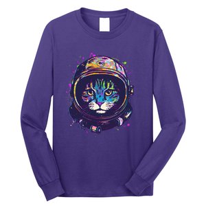 Colorful Paint Splat Astronaut Cat Long Sleeve Shirt