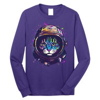 Colorful Paint Splat Astronaut Cat Long Sleeve Shirt