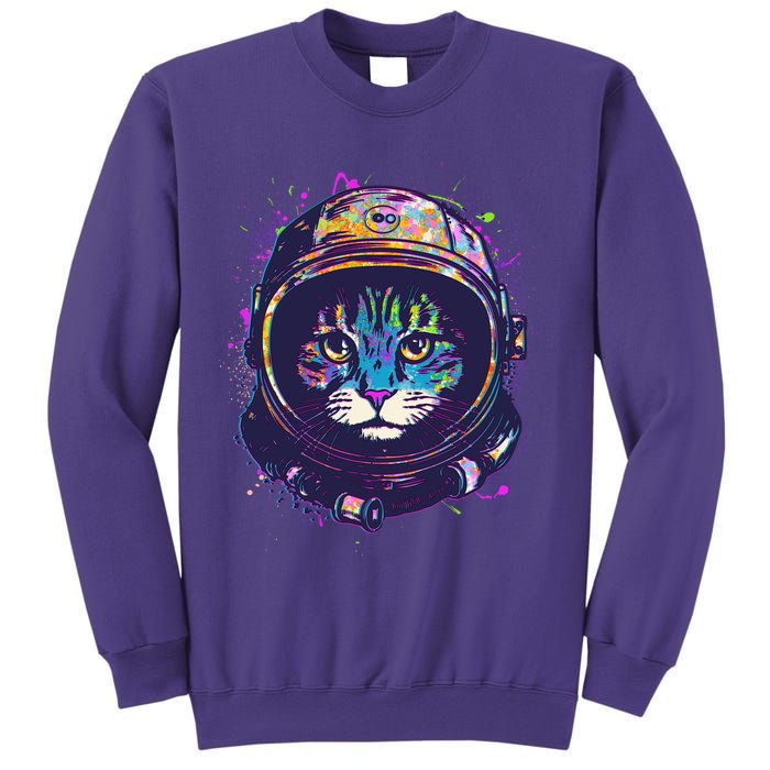 Colorful Paint Splat Astronaut Cat Sweatshirt