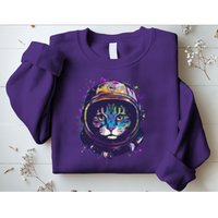 Colorful Paint Splat Astronaut Cat Sweatshirt
