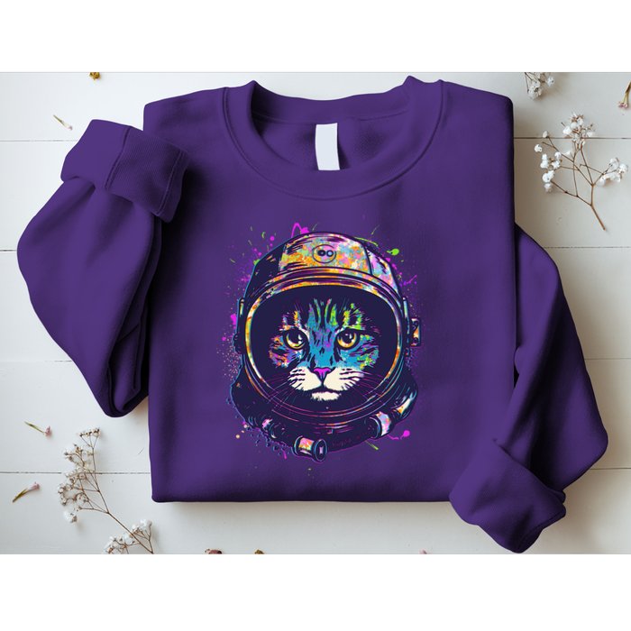 Colorful Paint Splat Astronaut Cat Sweatshirt