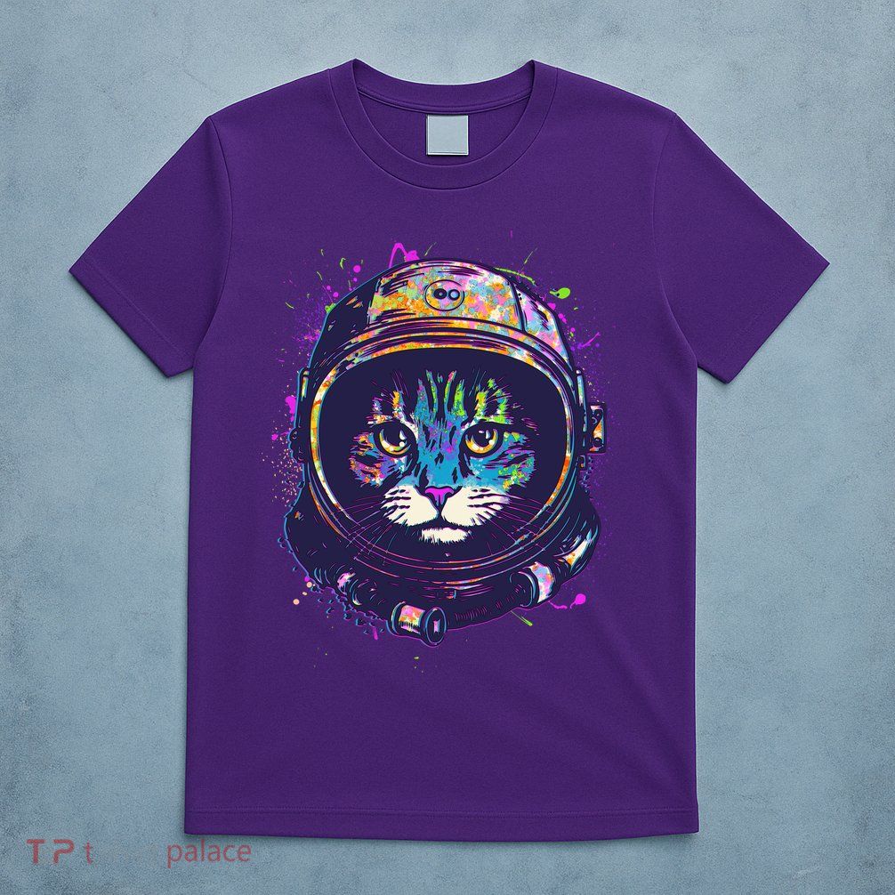 Colorful Paint Splat Astronaut Cat T-Shirt