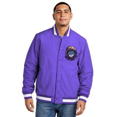 Colorful Paint Splat Astronaut Cat Insulated Varsity Jacket