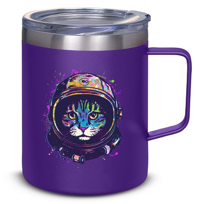 Colorful Paint Splat Astronaut Cat 12oz Stainless Steel Coffee Mug