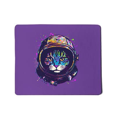 Colorful Paint Splat Astronaut Cat Mousepad