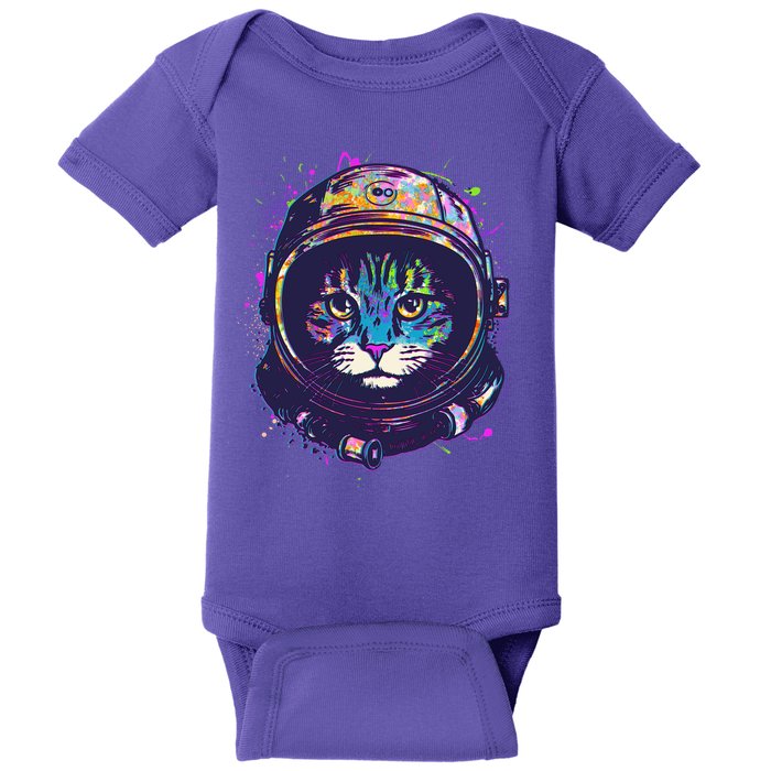 Colorful Paint Splat Astronaut Cat Baby Bodysuit