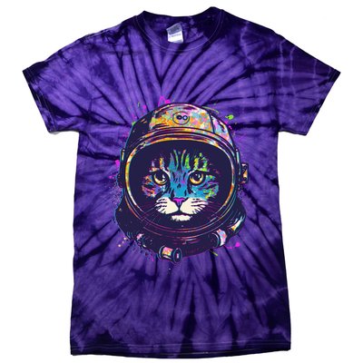 Colorful Paint Splat Astronaut Cat Tie-Dye T-Shirt
