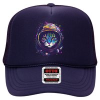 Colorful Paint Splat Astronaut Cat Trucker Hat