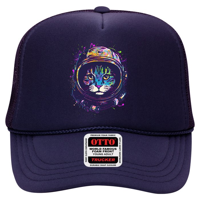 Colorful Paint Splat Astronaut Cat Trucker Hat