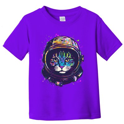 Colorful Paint Splat Astronaut Cat Toddler T-Shirt