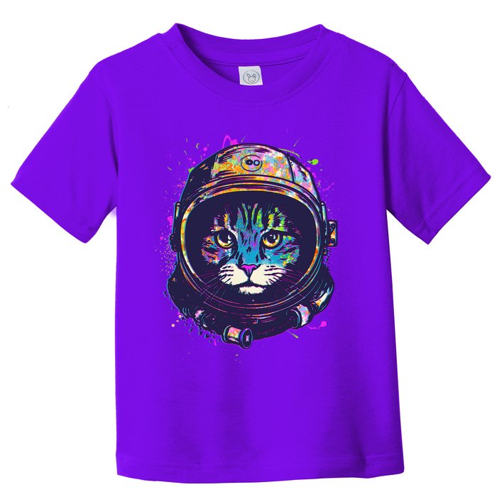 Colorful Paint Splat Astronaut Cat Toddler T-Shirt