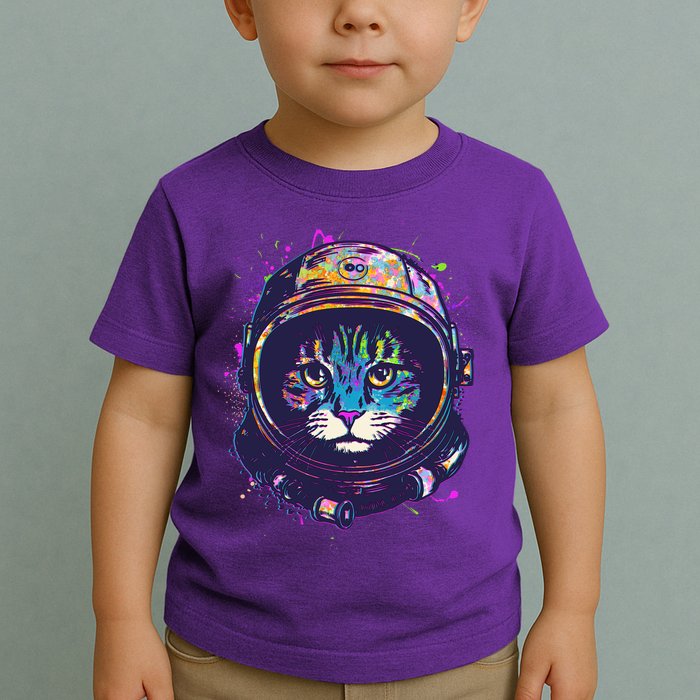 Colorful Paint Splat Astronaut Cat Toddler T-Shirt