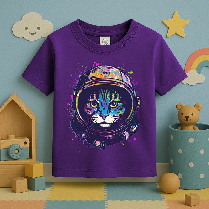 Colorful Paint Splat Astronaut Cat Toddler T-Shirt