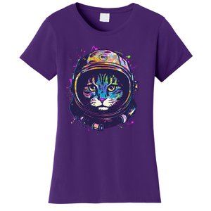 Colorful Paint Splat Astronaut Cat Women's T-Shirt