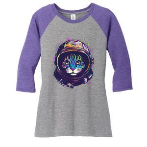 Colorful Paint Splat Astronaut Cat Women's Tri-Blend 3/4-Sleeve Raglan Shirt