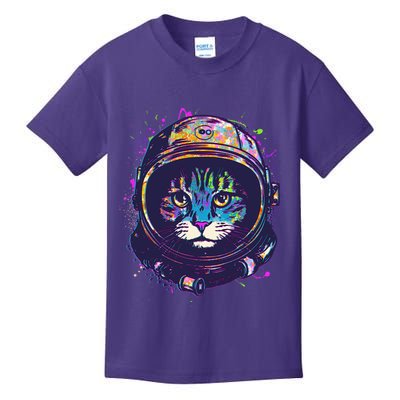 Colorful Paint Splat Astronaut Cat Kids T-Shirt