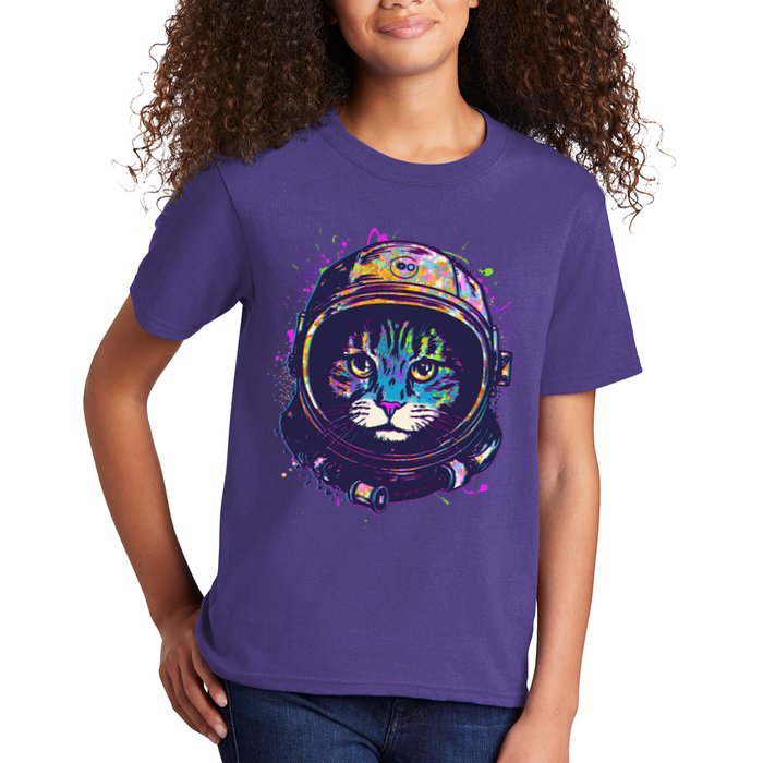 Colorful Paint Splat Astronaut Cat Kids T-Shirt