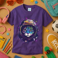Colorful Paint Splat Astronaut Cat Kids T-Shirt