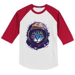 Colorful Paint Splat Astronaut Cat Kids Colorblock Raglan Jersey