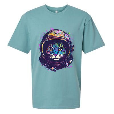 Colorful Paint Splat Astronaut Cat Sueded Cloud Jersey T-Shirt
