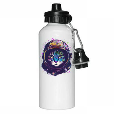 Colorful Paint Splat Astronaut Cat Aluminum Water Bottle