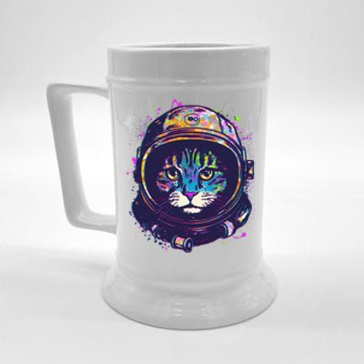 Colorful Paint Splat Astronaut Cat Beer Stein