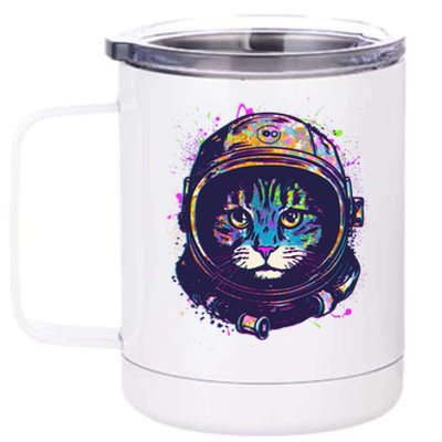 Colorful Paint Splat Astronaut Cat 12 oz Stainless Steel Tumbler Cup