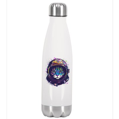 Colorful Paint Splat Astronaut Cat Stainless Steel Insulated Water Bottle