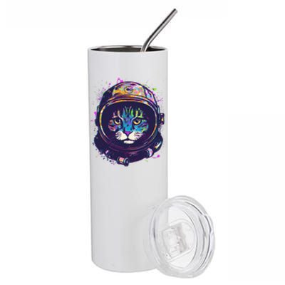 Colorful Paint Splat Astronaut Cat Stainless Steel Tumbler