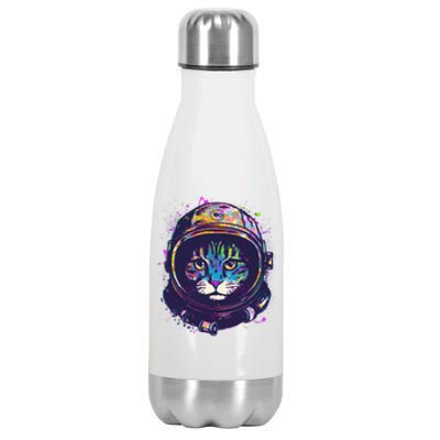 Colorful Paint Splat Astronaut Cat Stainless Steel Insulated Water Bottle