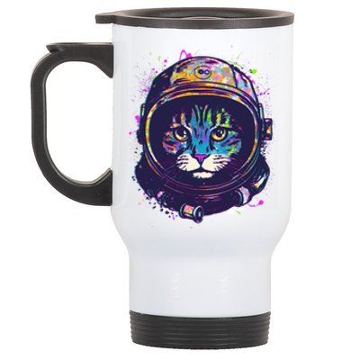 Colorful Paint Splat Astronaut Cat Stainless Steel Travel Mug