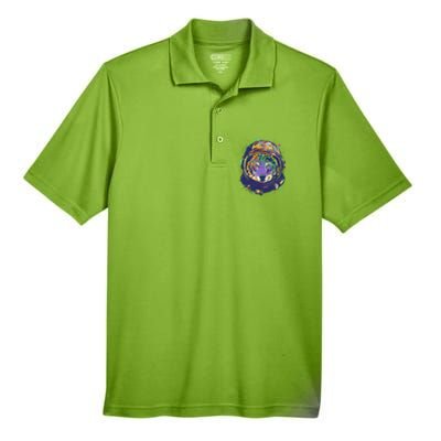 Colorful Paint Splat Astronaut Wolf Men's Origin Performance Piqué Polo