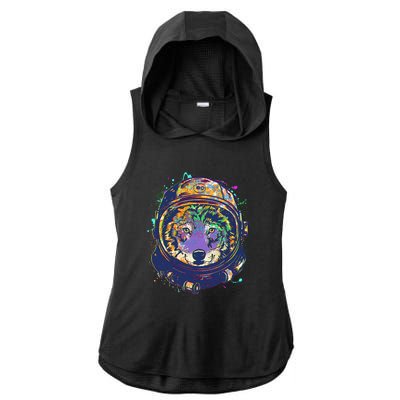 Colorful Paint Splat Astronaut Wolf Ladies PosiCharge Tri-Blend Wicking Draft Hoodie Tank