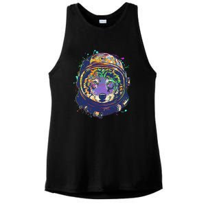 Colorful Paint Splat Astronaut Wolf Ladies PosiCharge Tri-Blend Wicking Tank