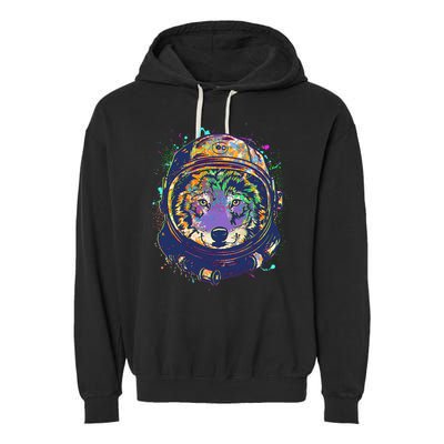 Colorful Paint Splat Astronaut Wolf Garment-Dyed Fleece Hoodie