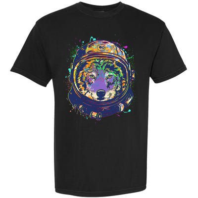 Colorful Paint Splat Astronaut Wolf Garment-Dyed Heavyweight T-Shirt