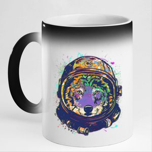 Colorful Paint Splat Astronaut Wolf 11oz Black Color Changing Mug