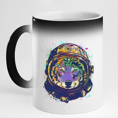 Colorful Paint Splat Astronaut Wolf 11oz Black Color Changing Mug