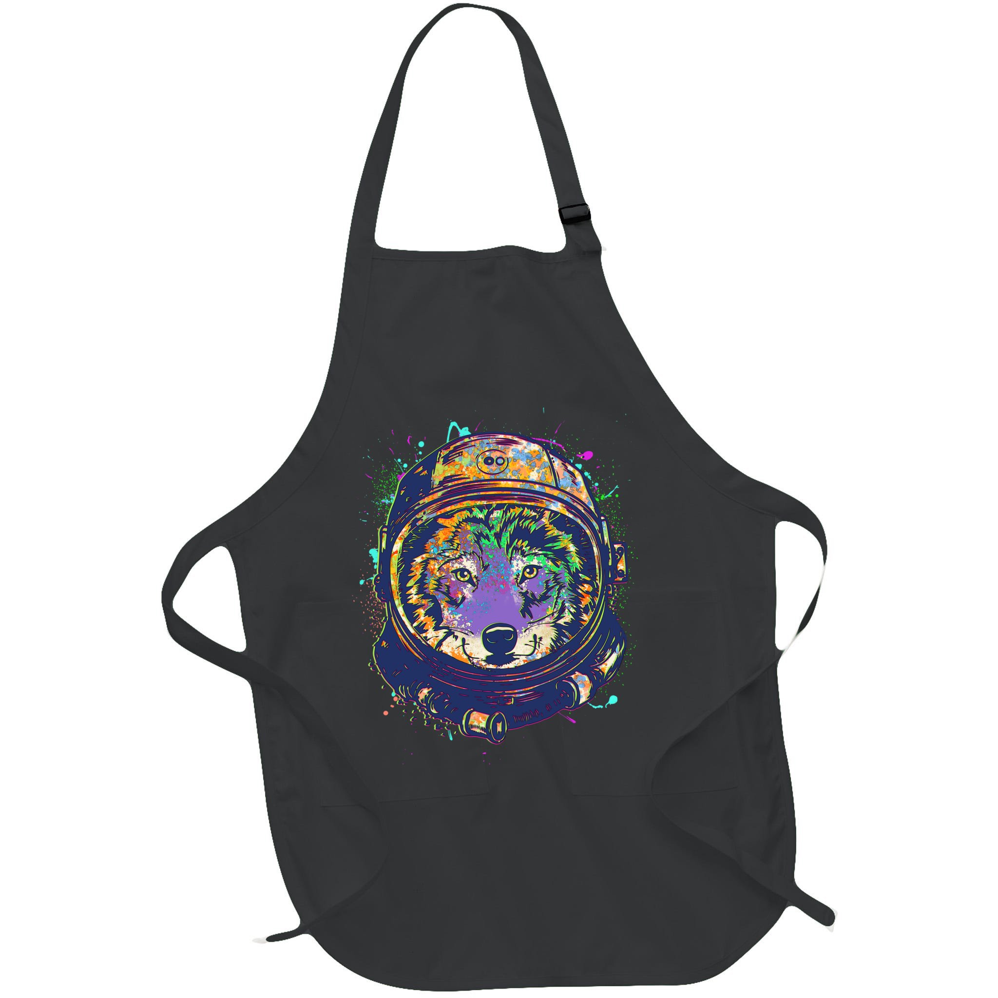 Colorful Paint Splat Astronaut Wolf Apron
