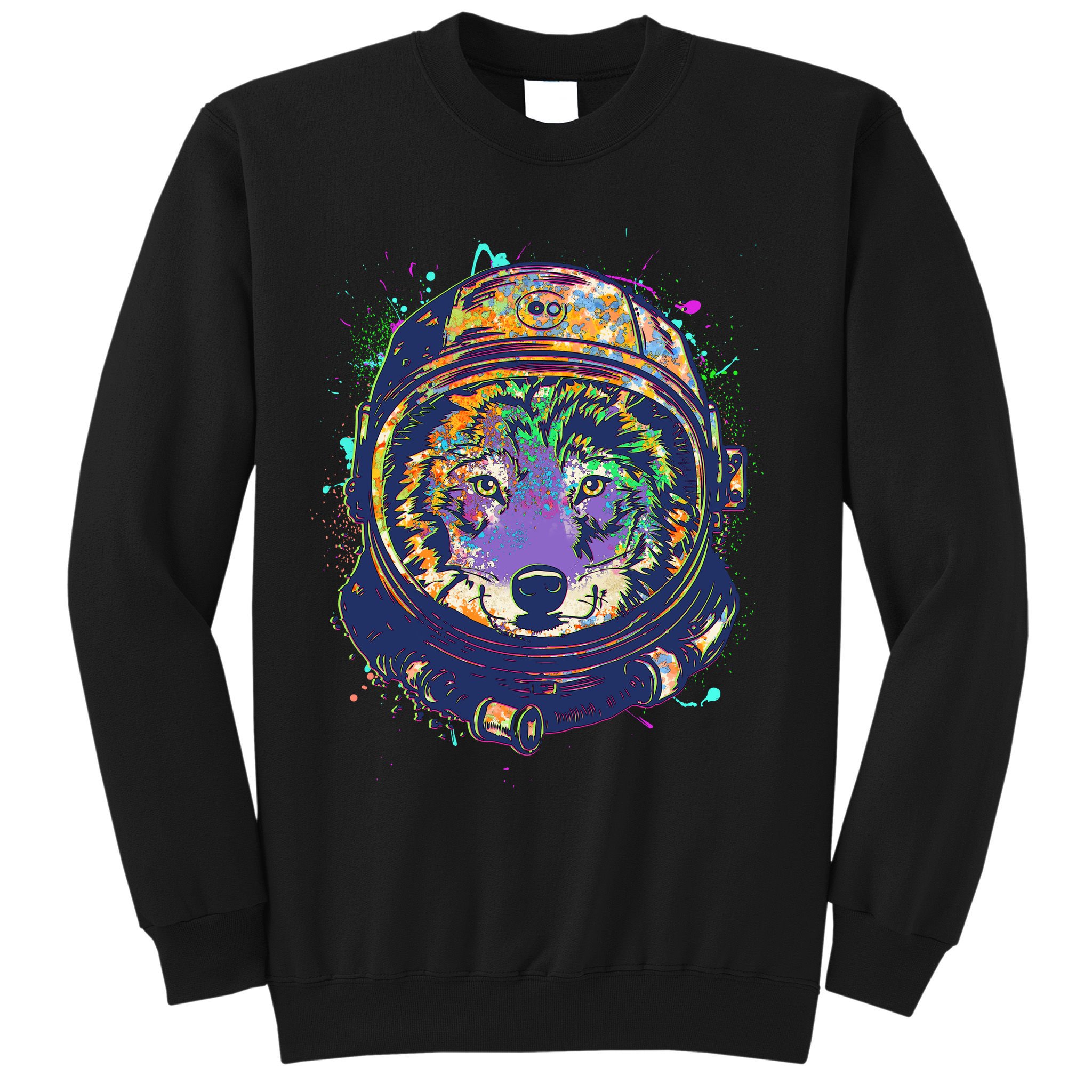 Colorful Paint Splat Astronaut Wolf Sweatshirt