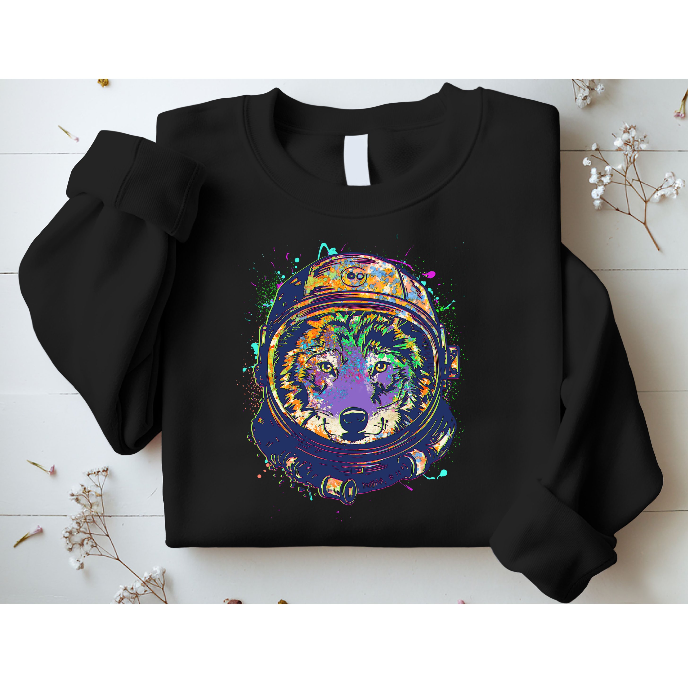 Colorful Paint Splat Astronaut Wolf Sweatshirt