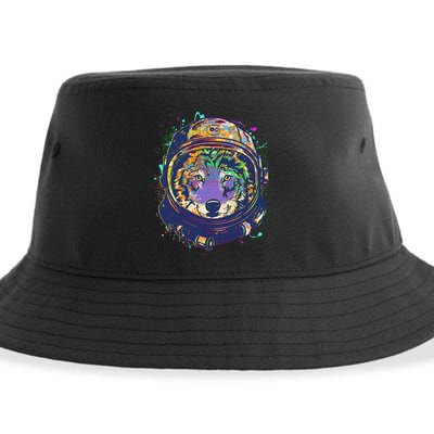 Colorful Paint Splat Astronaut Wolf Sustainable Bucket Hat