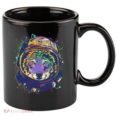 Colorful Paint Splat Astronaut Wolf 11oz C Handle Ceramic Mug