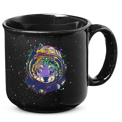 Colorful Paint Splat Astronaut Wolf 15oz Campfire Ceramic Mug