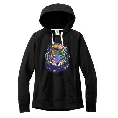 Colorful Paint Splat Astronaut Wolf Women's Fleece Hoodie