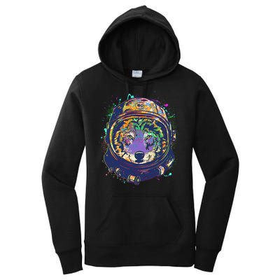 Colorful Paint Splat Astronaut Wolf Women's Pullover Hoodie