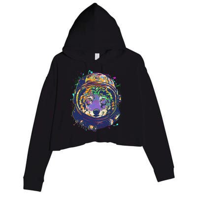 Colorful Paint Splat Astronaut Wolf Crop Fleece Hoodie