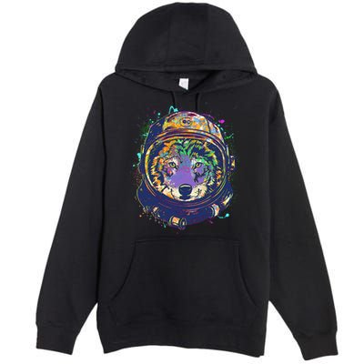 Colorful Paint Splat Astronaut Wolf Premium Pullover Hoodie